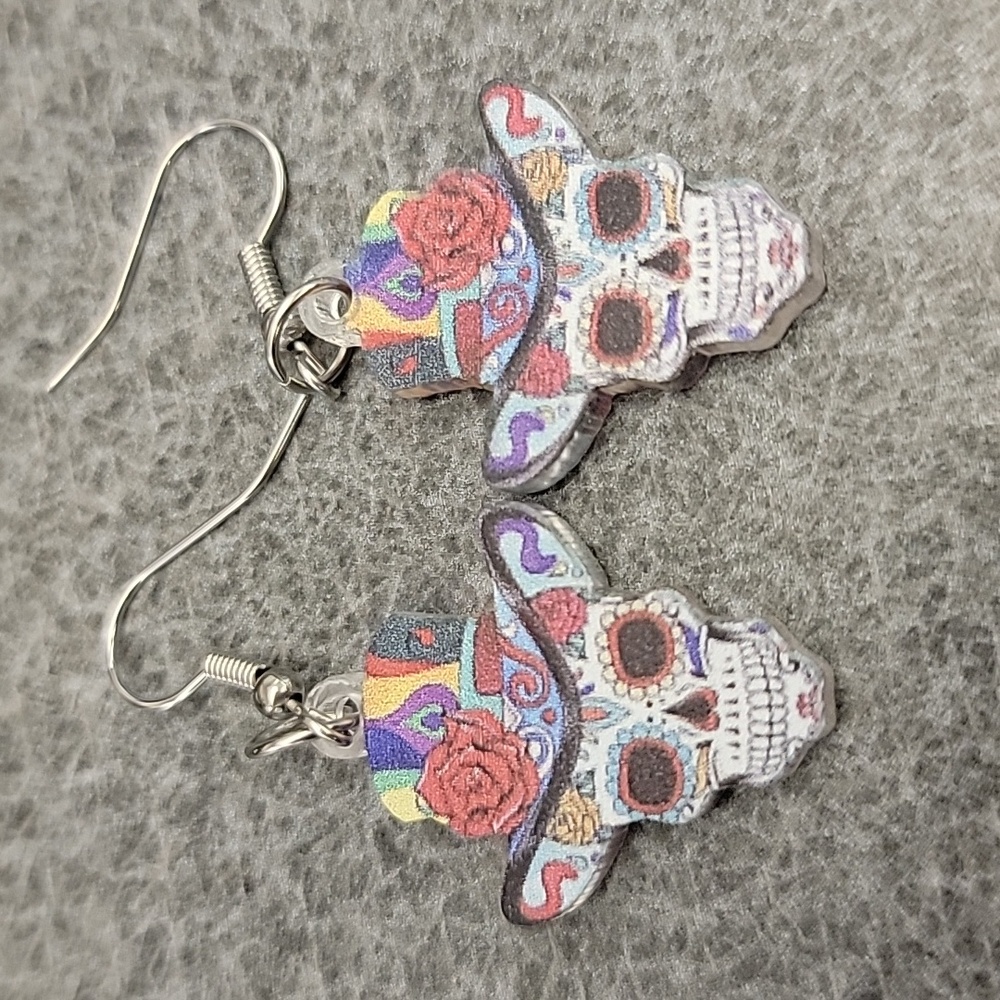 Sugar Skull Cowboy Dangle Earrings
